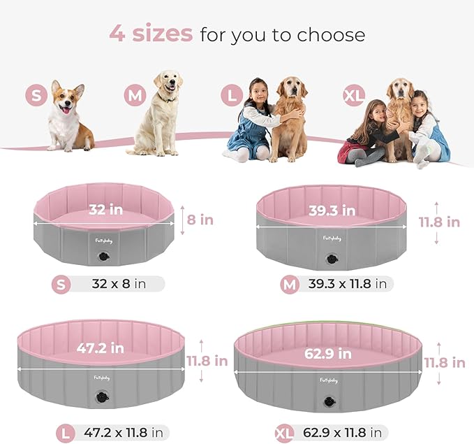 Furrybaby Dog Pool, Kiddie Pool Hard Plastic Foldable Dog Pools for Large Dogs Portable Pet Doggie Wading Swimming (Pink 47'') Indoor and Outdoor