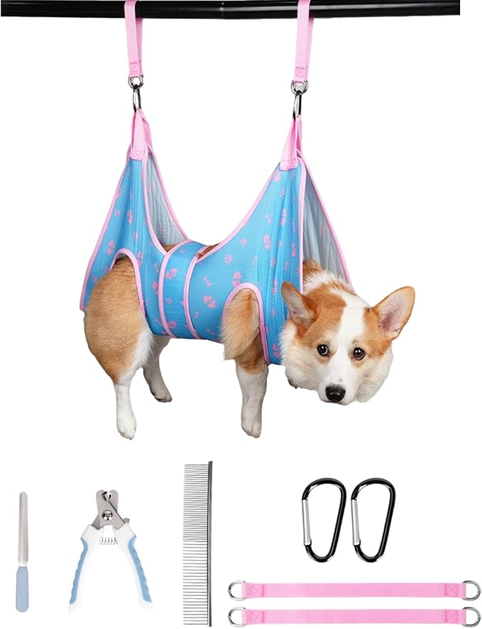 Dog Grooming Hammock, Hanging Harness Holder for Nail Clipping/Trimming, Strap Restraint for Claw Care (M/Load-Bearing:17.6-22)