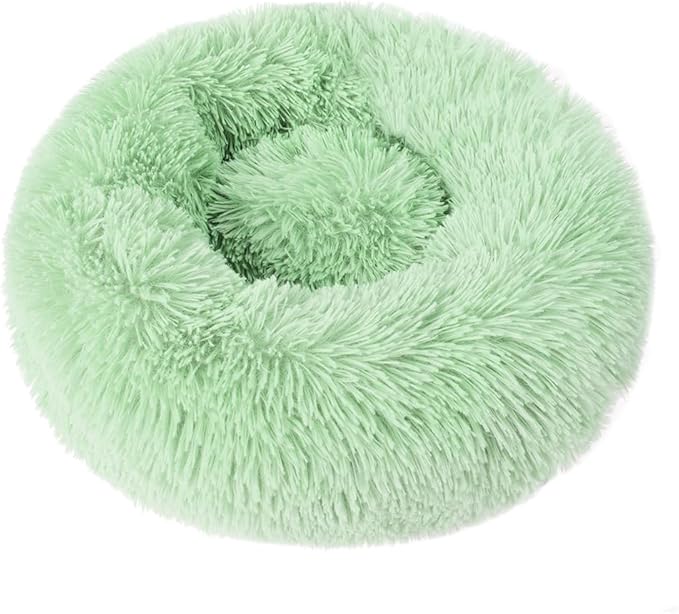otoez Kitten & Puppy Extra Small XS Round Dog & Cat Anti Anxiety Plush Pet Calming Donut Bed with Non-Slip Waterproof Bottom, Washable (15.7", Green)