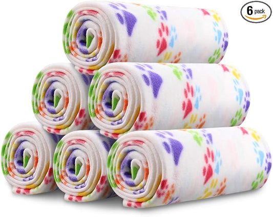 Comsmart Dog Blankets for Small Dogs, 6 Pack Puppy Blanket Cute Paw Print Pet Blanket for Dog, Puppy, Cat, Kitten, 39x35 inches, White