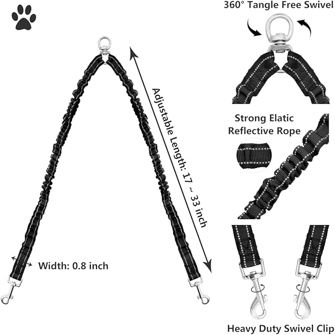 Dual Retractable Dog Leash for Walking 2 Small-Large Dogs up to 44lbs / 20 kg,Double Headed 16 ft Extendable Dog Leash with Poop Bags--Non Slip Grip, 360 Tangle-Free,One Button Break & Lock, Blue