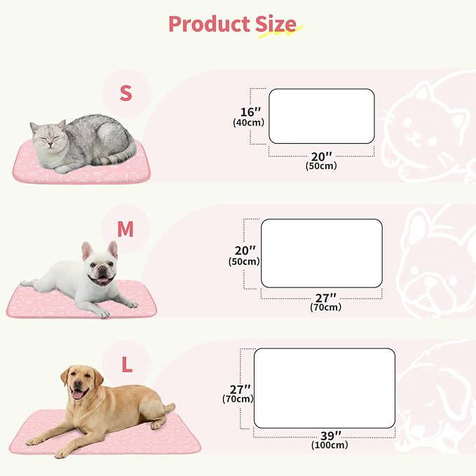 NWK Pack of 4 Pet Cooling Mat -Q-Max>0.345 Ice Silk Cooling Mat for Dogs & Cats Portable & Washable Pet Cooling Blanket, Car Seats, Beds for Summer (4pcs, Pink Cat, 27'' X 20'' X 0.3'')