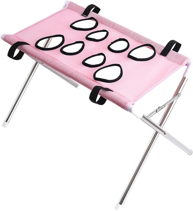 Foldable Pet Grooming Table, Dog Bathing Station with Stainless Steel Frame, Breathable Mesh Hammock for Small Dogs Cats, Portable Dog Grooming Stand for Bathing, Trimming, Nail Clipping (Pink)