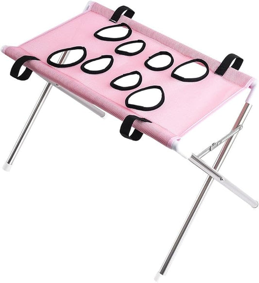 Foldable Pet Grooming Table, Dog Bathing Station with Stainless Steel Frame, Breathable Mesh Hammock for Small Dogs Cats, Portable Dog Grooming Stand for Bathing, Trimming, Nail Clipping (Pink)