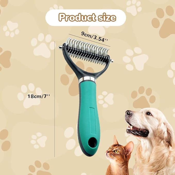 Pet Grooming Brush, 2026 New Multifunctional Double-Sided Undercoat Rake for dogs, Durable Dematting Tool for long haired cats, Easy Grip Fur Remover Comb for home use (Orange+Green)