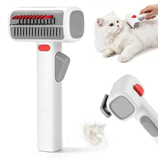 2-in-1 Pet Self-Detangling Grooming Comb - Professional Deshedding Tool for Dogs & Cats - Gentle Undercoat Rake & Brush for All Fur Types - Effectively Removes Mats, Tangles & Loose Fur (1 Pack)