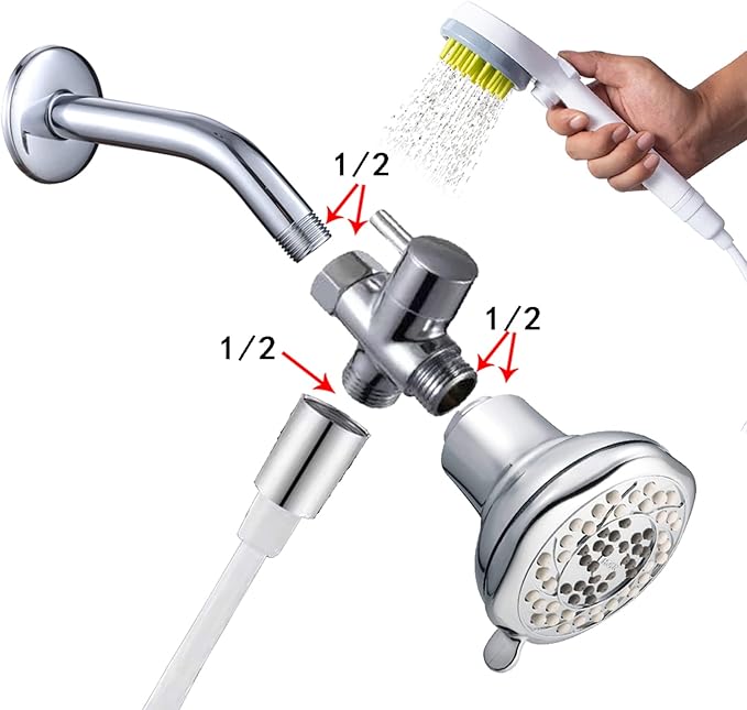 Dog Shower Sprayer 2 - in - 1 Pet Bathing Tool with Silicone Massage Brush and Hose - Gentle Hair Combing, Water Flow Control for Dogs & Cats Grooming and Bathing (Blue)