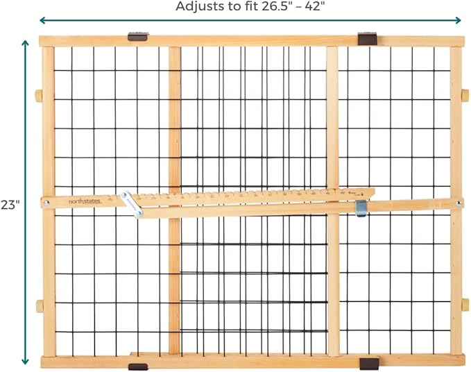 MYPET Wire Mesh Dog Gate: 26.5"-42" Wide Pressure Mounted with No Tools; Expandable, Durable Pet Gates for Doors and Hallways, 23" Tall, Made with Sustainable Hardwood