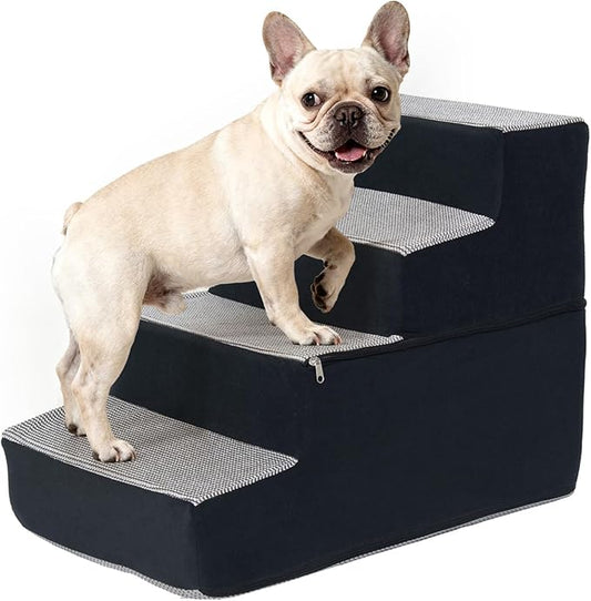Dog Stairs for Small Dogs and Cats, Dogs Stairs for Bed, 4-Step Dog Ramp, Non-Slip Sturdy Pet Steps