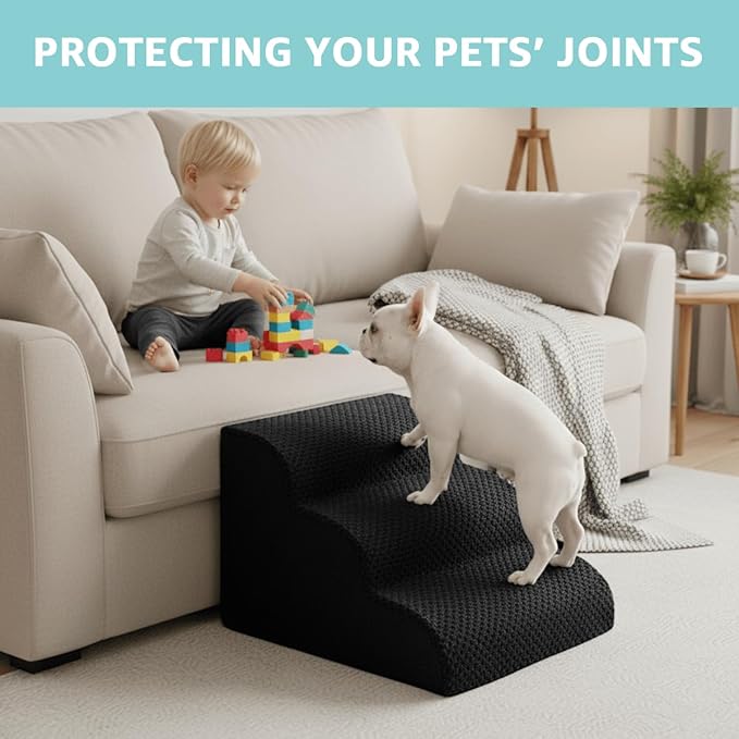 Oiilores Dog Stairs for Medium Dogs 22" H, 5-Step Dog Steps Ramp for High Beds and Couch with Anti-Slip Washable Cover and Durable High Density Foam, Black
