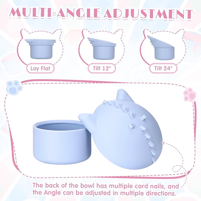 Funnymoom 2 Pack Silicone Cat Slow Feeder, Elevated Slow Feeder Cat Bowl for Dry and Wet Food, Tilted Design with Non Slip Base, Adjustable Angle for Pet(Pink and Blue)