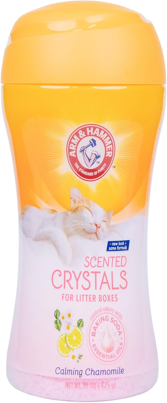 Arm & Hammer Cat Litter Deodorizing Crystals with Baking Soda Calming Litter Box Odor Eliminator Dissolving Crystals for Litter Odor Control Chamomile Scent 15 OZ Single Routine Litter Freshener