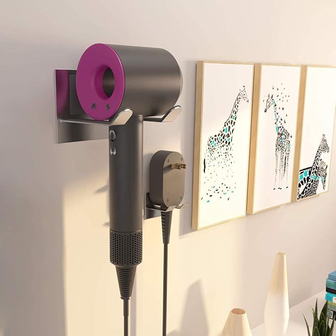 XIGOO Self Adhesive Hair Dryer Holder Wall Mounted - Adhesive Bathroom Hair Blow Dryer Rack Organizer Compatible with Supersonic Hair Dryers (SUS 304 Silver)
