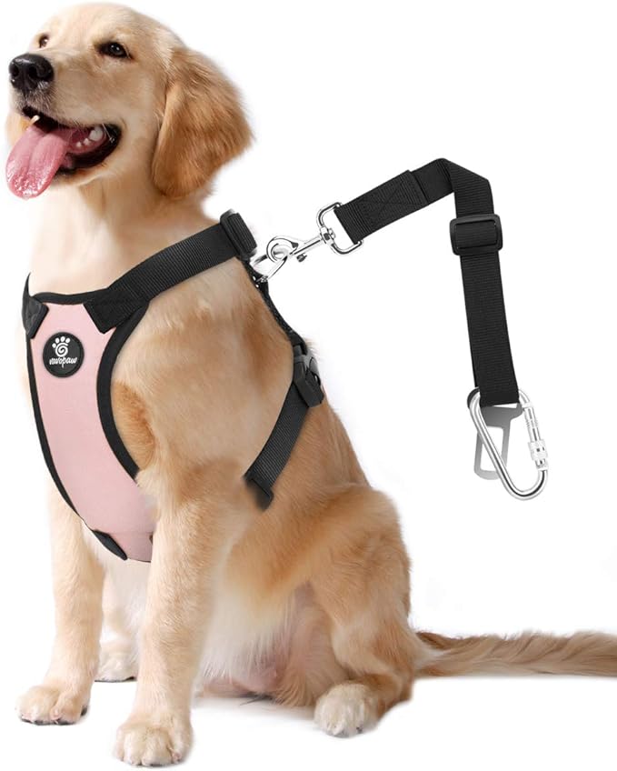 VavoPaw Dog Seat Belt, Heavy Duty Vest Dogs Car Harness with Adjustable Buckle Dog Seats Belt for Vehicle Nylon Pet Safety Seat Belts (L, Pink)
