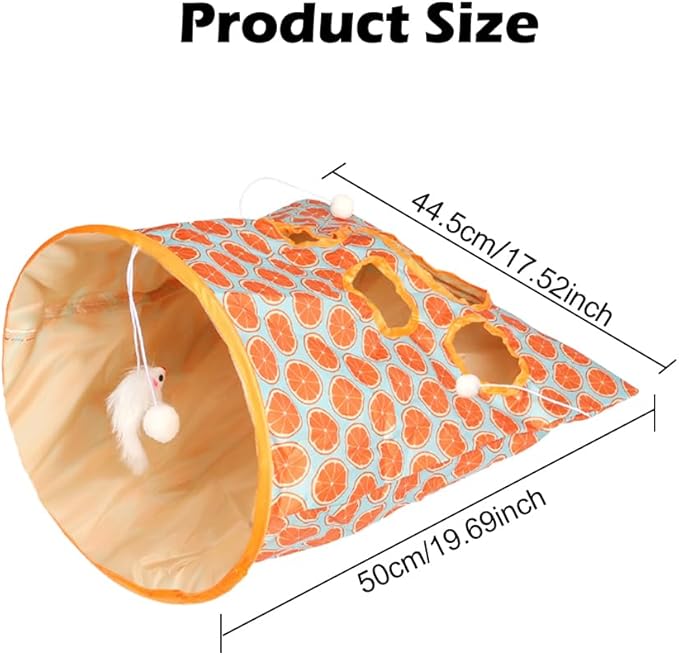 Cat Tunnel Bag for Indoor Cats, Crinkle Bag Toy Cat & Hamsters Play Tunnel Toy, Pet Collapsible Tunnels with 1 Little Mouse & Toy Ball Cats Drill Sleeping Bags (Orange)