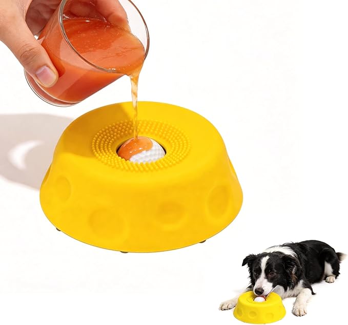Dog Lick Bowl with Ball, Slow Feeder Lick Ball Bowl for Dogs, Dog Licking Bowl with Rolling Ball, Slow Feeder Ball Bowl to Slow Pet Eating, Rolling Ball Dog Bowl Give Pet More Time to Enjoy Eating