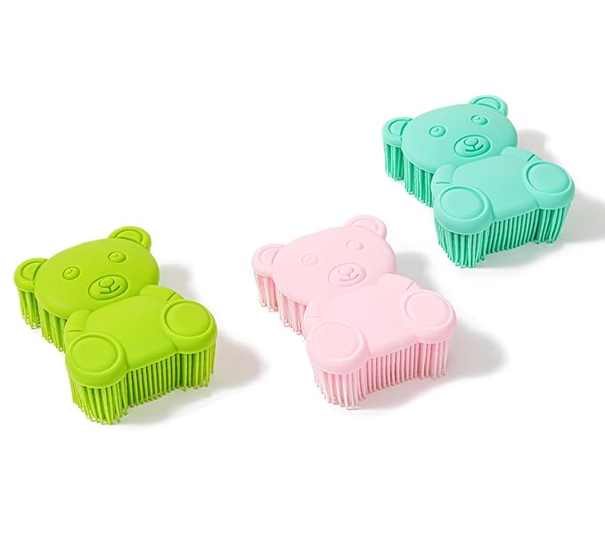 Premium Sensory Brushes for Kids or Autism,Soft Silicone Body Scrubber,2 in 1 Sensory Room Occupational Therapy,Silicone Loofah,Pets Shower Brush Bath Brush Shampoo Brush (3pcs(Bear))