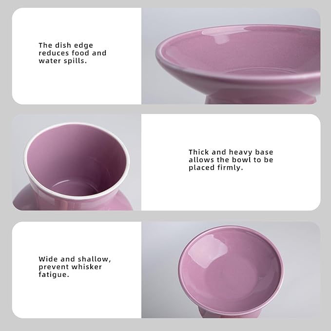 6.2 Inch Extra Wide Elevated Ceramic Cat Bowls, Food and Water Bowl Set for Elder Big Cats Small Dogs, Raised Design for Pet Easy Eating, Protect Cat's Spine Set of 1(Dark Purple)