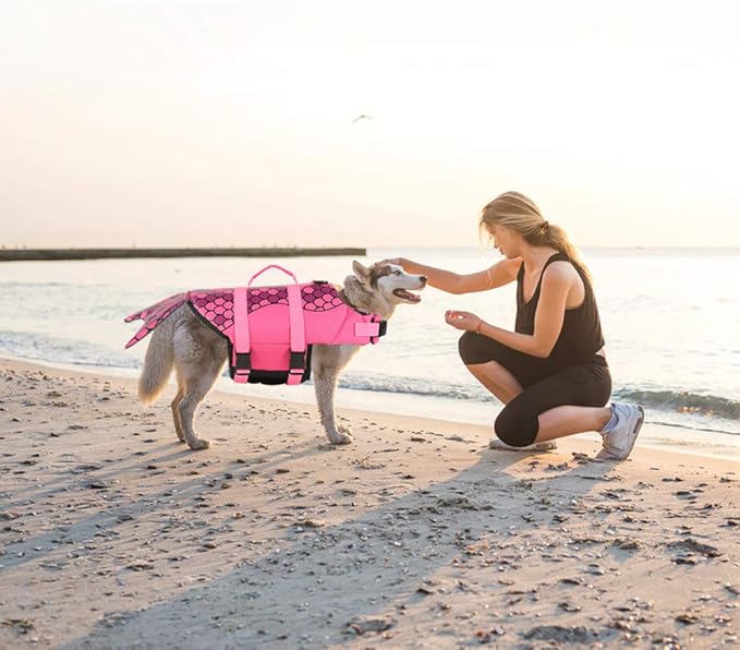 EMUST Dog Life Vests, Dog Life Preserver for Swimming, Boat, Pool, Ripstop Pet Floating Vest with High Buoyancy and Lift Handle for Small and Medium Breeds, M
