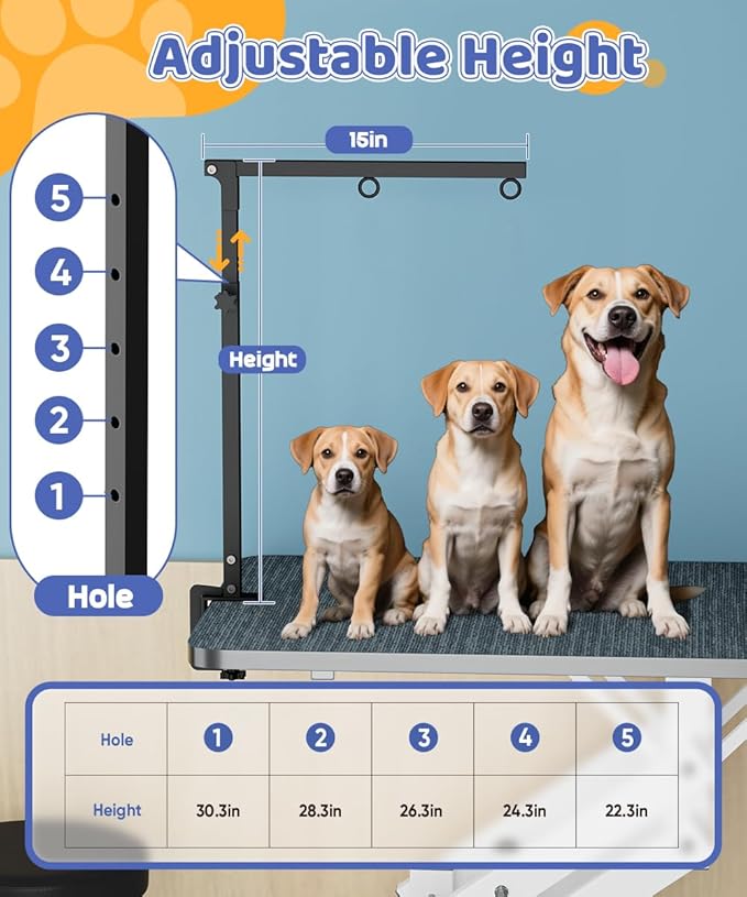 Dog Grooming Arm with Clamp for Small Dog, Adjustable Height to 33in, Pet Grooming Arm for Table with 1 Loop Noose & 2 No Sit Haunch Holder for Home & Store Nail Trimming (Table Not Include)