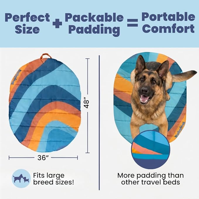 Travel Dog Bed (48" x 36") - Foldable & Packable for Travel, Road Trip, Camping – Lightweight, Water Resistant & Cozy with Soft Padding – Compact, Portable & Machine Washable – Large Breeds: Teal