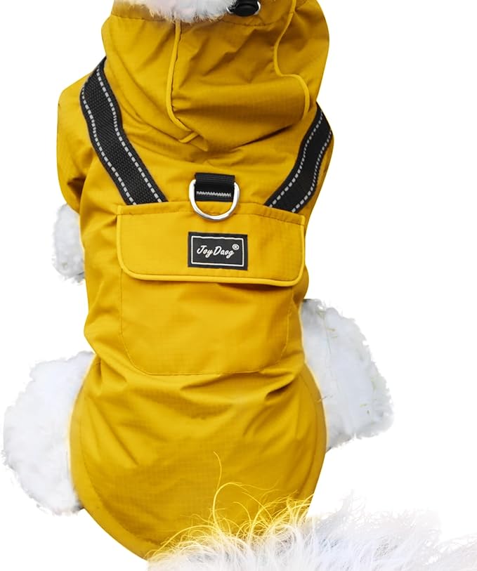JoyDaog Premium Dog Raincoat with Hood for Medium Dogs,Outdoor Sports Waterproof Doggie Rain Jacket,Puppy Raincoat with Pockets,Yellow L