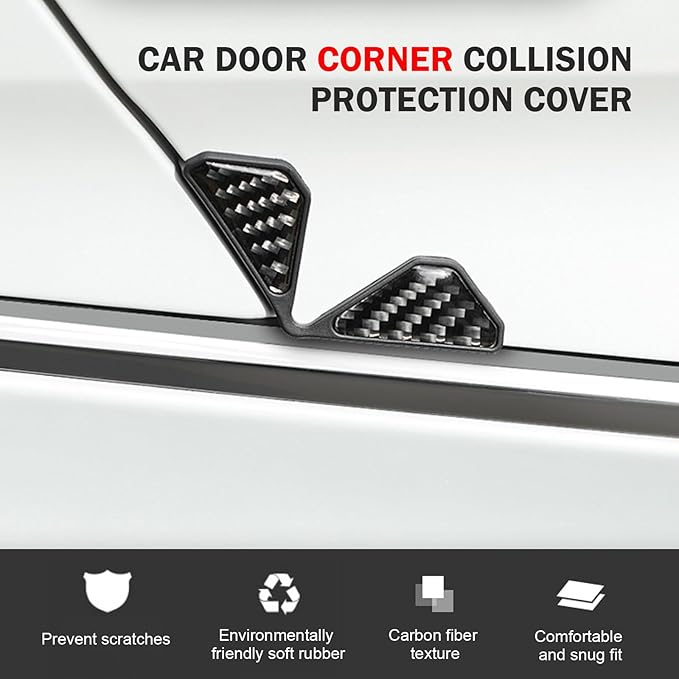 2 PCS Car Door Corner Protector Edge Guards, Anti-collision Stickers, Carbon Fiber Pattern Thickened PVC Soft Rubber Front Door Anti-scratch Protective Corner, Suitable for Most Cars (Black)