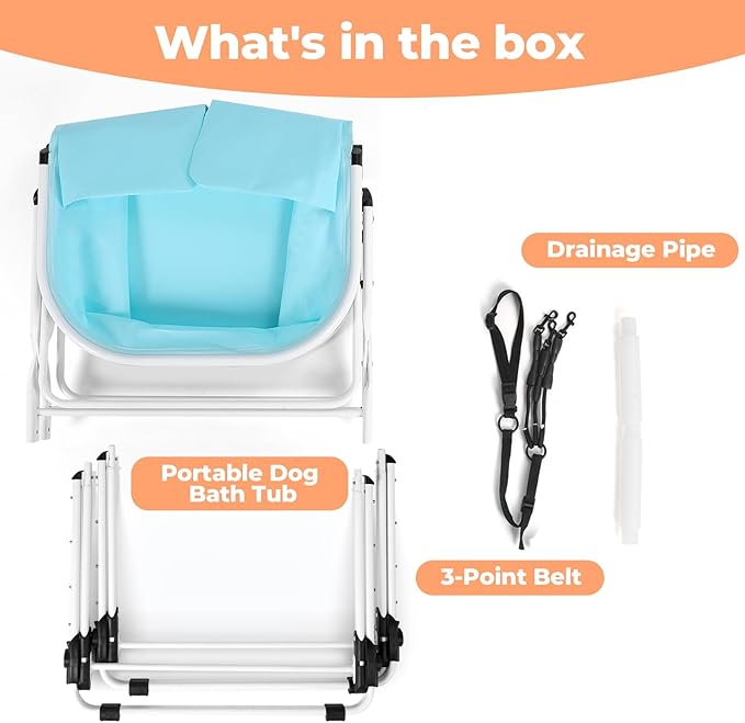 KITPLUS Portable Dog Bathtub, 5 Height Adjustable Dog Washing Station for Pet Shower and Grooming Foldable Bathing Tub with Storage & Anti-Slip Design for Small Large Dogs