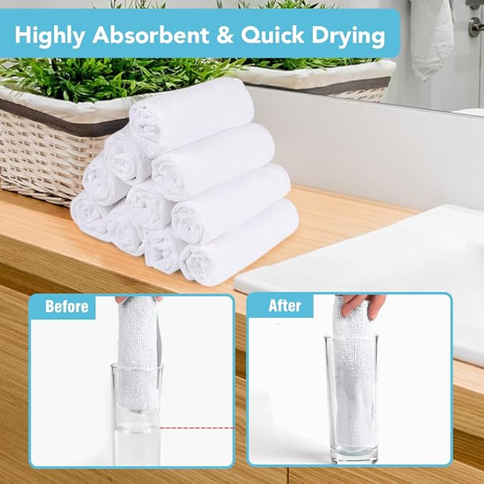 Orighty Microfiber Washcloths 400 Pack, Highly Absorbent and Soft Feel Face Cloths, Multi-Purpose Wash Cloths & Hand Towels for Bathroom, Hotel, Spa, and Gym, 12x12 Inch, White