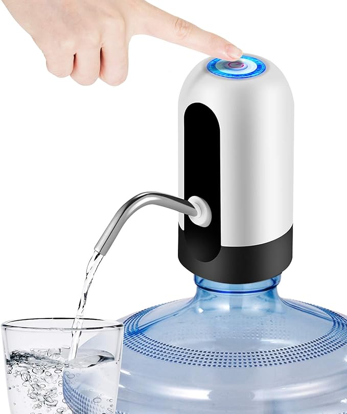 JOYHILL 5 Gallon Water Bottle Dispenser, USB Charging Water Bottle Pump, Portable Water Dispenser Pump for Camping (White)