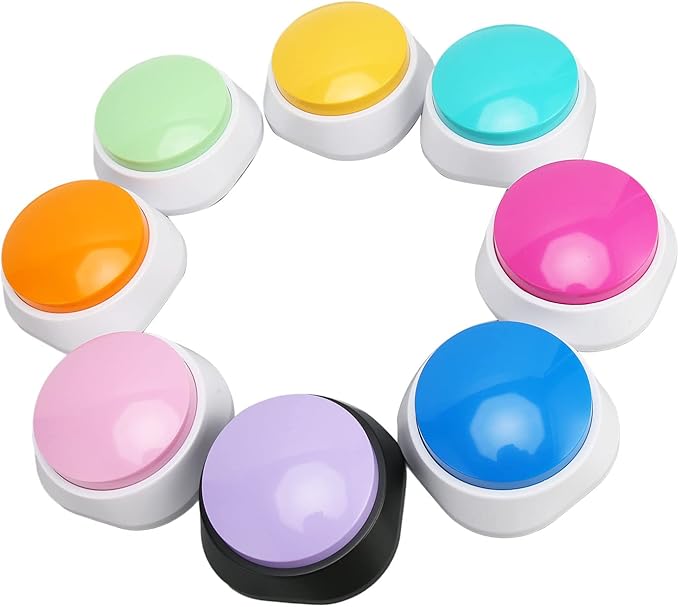 Asixxsix Dog Talking Buttons, Voice Recordable Up to 30 Seconds Pet Training Buttons, Programmable Speech for Dogs with 8 Colors Stickers for Dogs Cats