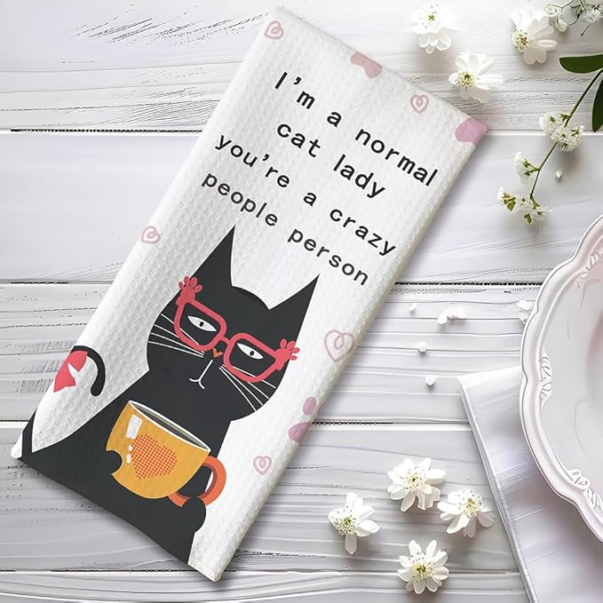 Quick-Dry Feline Enthusiast Kitchen Towels - Whimsical Cat Lady Art with Humorous 'Normal vs Crazy' Theme, Decorative Hand Towel for Women & Pet Lovers, funny Crazy Cat Lady Gifts Kitchen Accessories