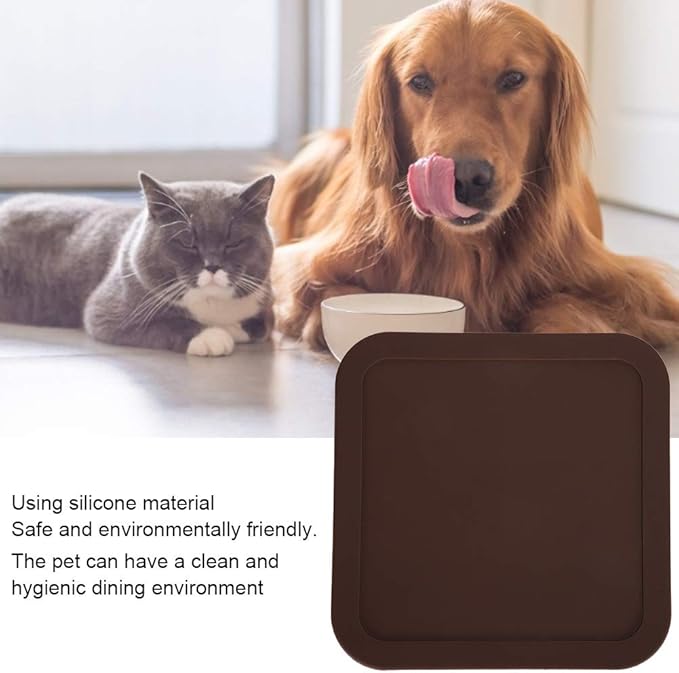 Non-Slip Silicone Pet Feeding Mat for Cats and Dogs, Dog Bowl Mat with Raised Edge, Spill Proof Placemat for Food and Water Bowls, Easy Clean Protects Floors, 8.6x8.6 Inches Gray