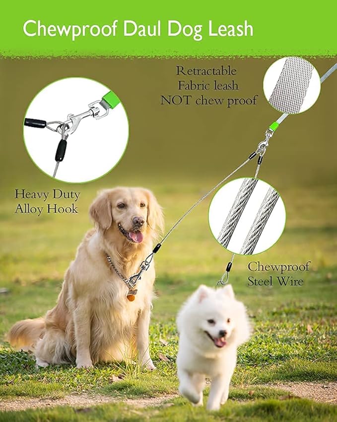 26FT Chew Proof Retractable Dog Leash with 2 Heavy Duty Anti-Chewing Wire Ropes, 360° Tangle-Free Dog Lead with Anti-Slip Handle for Small/Medium/Large Dogs Blue
