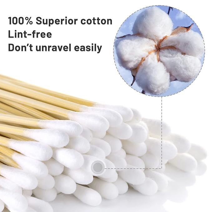 1000PCS 6" Cotton Swabs - Long Cotton Swab with Bamboo Sticks - Lint Free, Highly Absorbent Single Tipped Applicators for Makeup, Pet Care, Home Cleaning