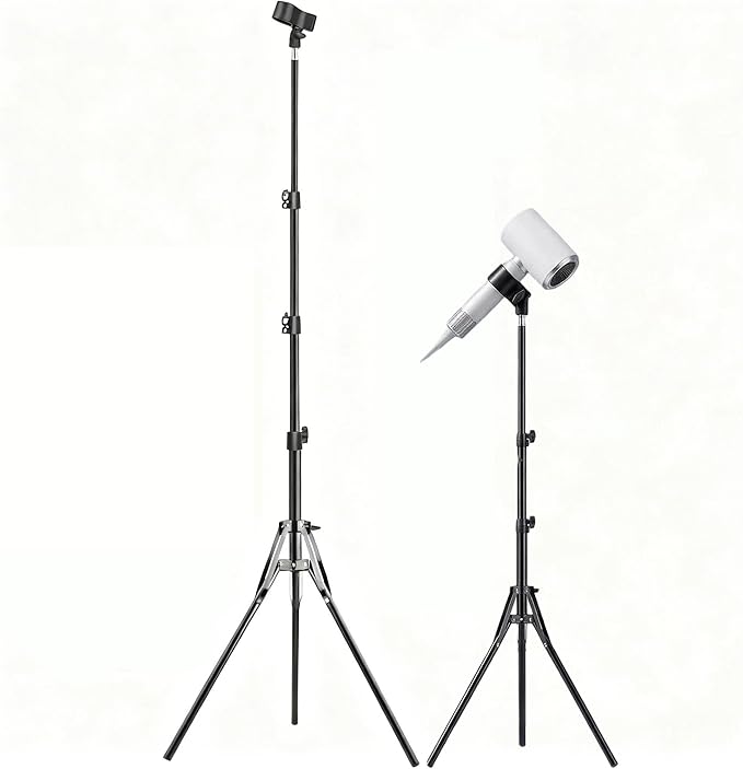 Hair Dryer Stand, Hair Dryer Holder with Tripod, Hands-free, Adjustable Height 30.3‑64.4in, Stable, Universal Metal Clip Fits 99% of Blow Dryers, Foldable & Portable for Home, Salon, or Travel
