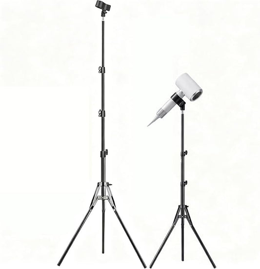 Hair Dryer Stand, Hair Dryer Holder with Tripod, Hands-free, Adjustable Height 30.3‑64.4in, Stable, Universal Metal Clip Fits 99% of Blow Dryers, Foldable & Portable for Home, Salon, or Travel