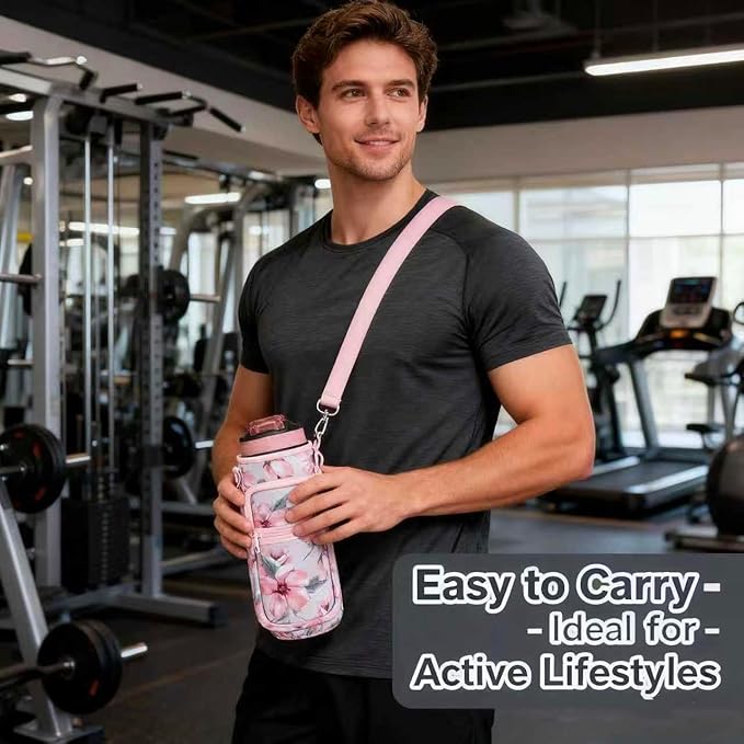 Water Bottle Holder with Strap, Insulated Crossbody Sling Bag, Carrier with Phone Pocket for Walking Hiking Camping Fishing