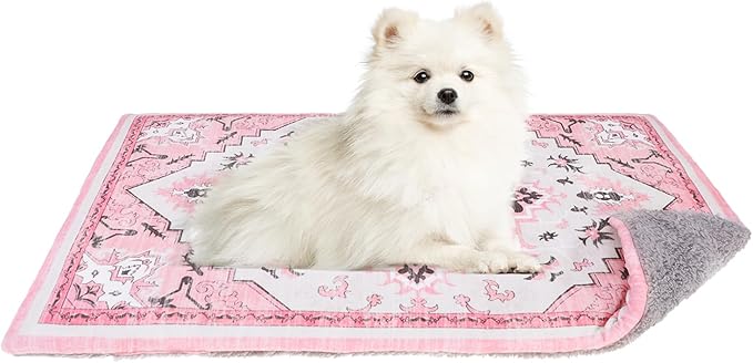 PUPTECK Reversible Cat Dog Bed Indoor Outdoor for Small Pets, Soft Warm Cat Bed Mat Washable Crate Pad Plush Blanket Cushion for Kennel Cage, Pink, 24"x18"