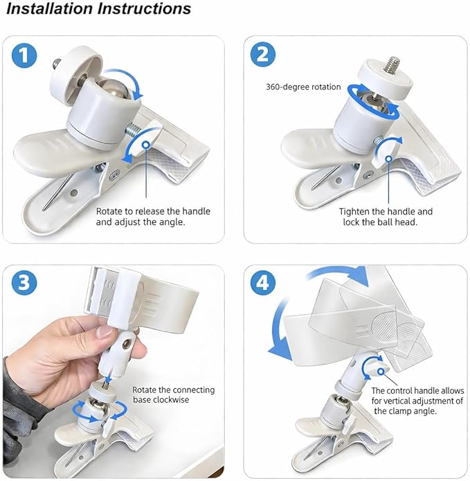 Hands Free Clamp Hair Dryer Holder with Strong Grip, 360° Flexible Gooseneck Blow Dryer Stand, Portable Clip-On Hair Dryer Holder for Styling & Pet Grooming, Table Counter Home Salon, White