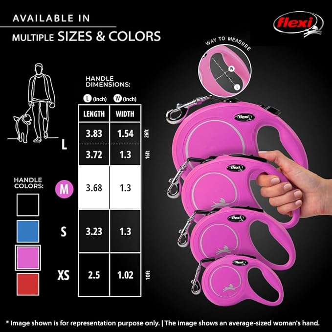 Flexi New Classic Retractable Dog Leash (Cord), 16 ft, Medium, Pink