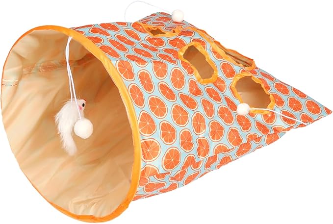 Cat Tunnel Toy, Cat Tunnel Bags with 1 Little Mouse & 3 Ball Crinkle Sack Bag for Cats, Portable Training Cave Collapsible Interactive Cat Drill Bag Pet Toy, Cat Self Interactive Toys(Orange)