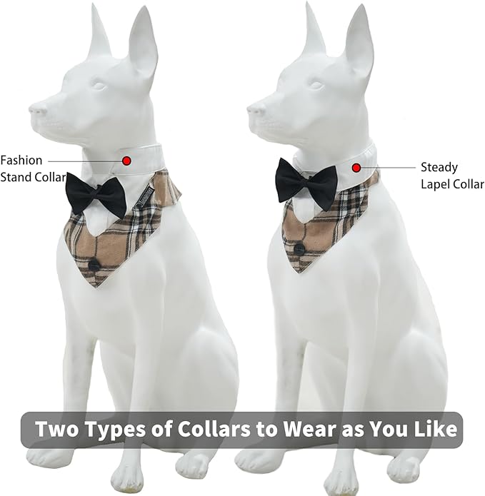 Dog Tuxedo Wedding Suit Shirt with Bow Tie, Formal Outfit Tux Attire for Puppy Small Medium Dogs Cats Costume (Khaki Tux, Small)