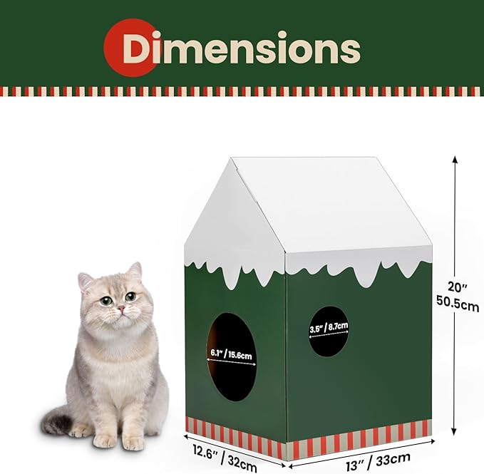 Conlun Cardboard Cat House with Scratch Pad & Catnip, Cat Play Scratching House for Indoor Hideaway Furniture, Heavy Duty Sturdy Cardboard Scratcher, Easy to Assemble Birthday Gift, Medium