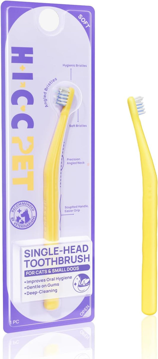 HICC PET Toothbrush for Cats & Small Dogs, Vet-Recommended Ergonomic Pet Toothbrush for Easy Teeth Cleaning, Gentle on Gums, Cat & Dog Dental Care, Improves Oral Hygiene. Toothpaste Not Included