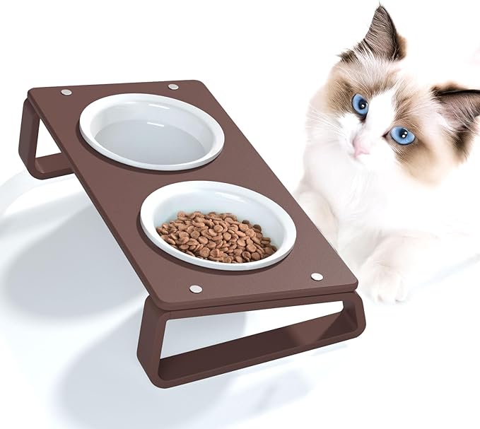 AITEE Elevated Cat Food Bowl, Ceramic Raised and Tilted Water Bowl, Non-Slip Ceramic Dog Bowls for Puppy and Kitten Cats 45.8 OZ