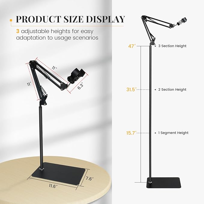 INNOLIFE Hands Free Hair Dryer Stand - Adjustable Height, 360° Rotating with Heavy Base for Hands-Free Drying