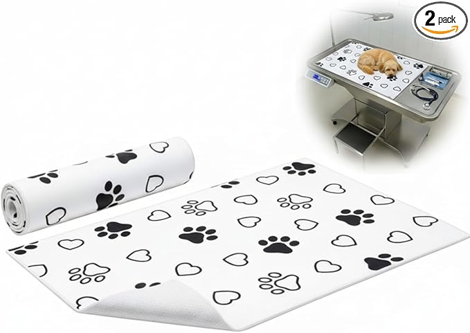 AceOrbit 2 Pack 24x36 Inch Non-Slip Dog Grooming Mat for Table Dog Vet Mat Black and White Pet Paw Print Grooming Pad for Cat Pet Checkups Rehabilitation Bath, Waterproof and Easy to Clean