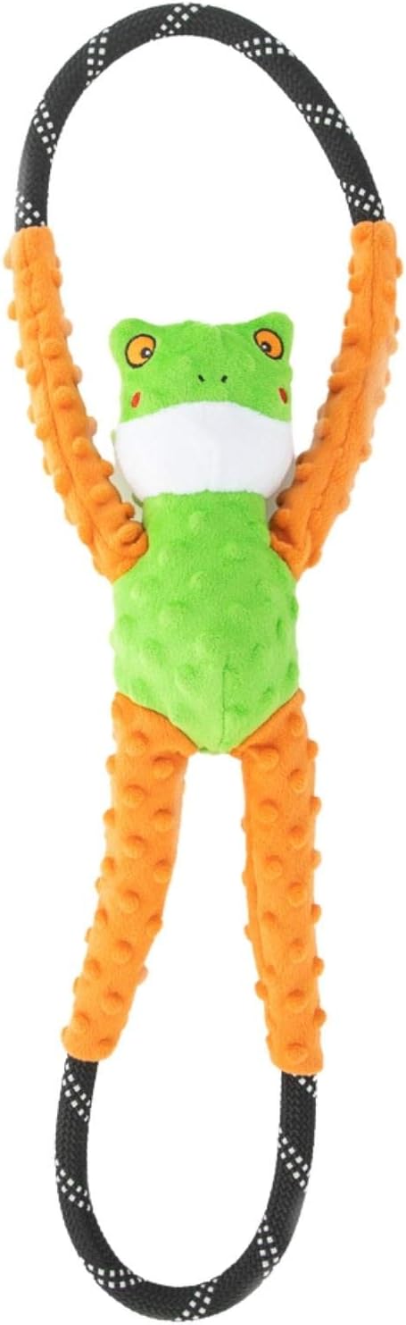 ZippyPaws RopeTugz - Durable Dog Pull Rope Toy, Interactive Tug of War for Large, Medium, & Small Dogs, Squeaky Pet Products to Keep Them Busy, Made with Heavy Duty Climbing Rope - Frog