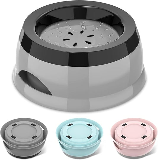25oz Slow Drink Dog Water Bowl, No Spill Water Bowl for Dogs Cats, Non-Splash No Mess Puppy Kitten Water Feeder, Carried Portable Base for Vehicle Car,Travel,Home (Small/Medium Pets) - Gray